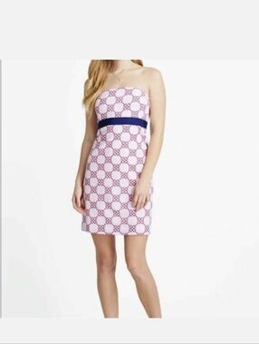 Vineyard Vines Kentucky Derby Strapless Dress Sz 4 Pink And Blue